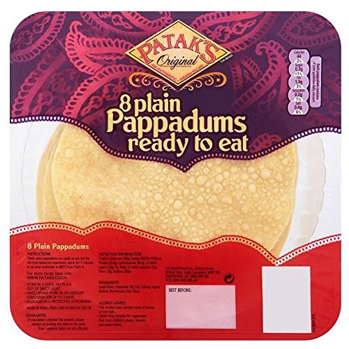 Patak's Plain Ready to Eat Pappadums (8 per pack) - Pack of 2