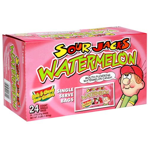 Sour Jacks Sour Candies, Watermelon, 24- Count 2-Ounce Bags