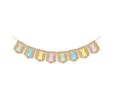 Easter Banner Burlap Bunting Garland with Rabbit Bunny Sign for Easter Party Decor Photo Props - Swallowtail