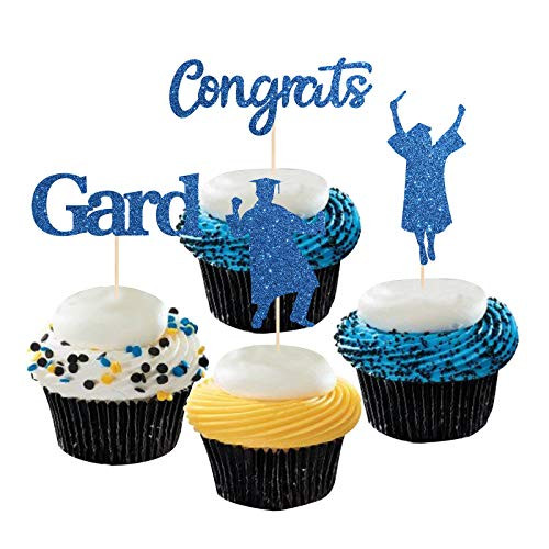 Dill-Dall Royal Blue Glitter Congrats Grad Cupcake Toppers - Graduation Cupcake Toppers, Graduation Party Decorations, Graduation Cupcake Decor ?24 Pcs?