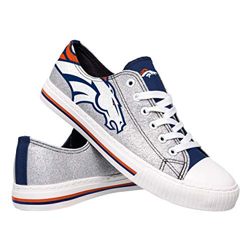 FOCO NFL Denver Broncos Womens Ladies Glitter Low Top Canvas Sneaker Shoesladies Glitter Low Top Canvas Sneaker Shoes, Team Color, 7/Medium