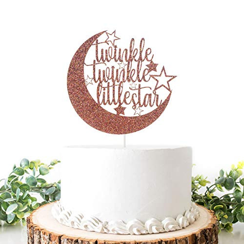 Helewilk Rose Gold Glitter Twinkle Twinkle Little Star Cake Topper, Boy or Girl Baby Shower, Gender Reveal Party Sign,First Communion, 1st Birthday/Kid's Birthday Cake Decoration Supplies