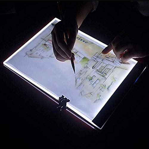 A4 Tracing Light Box, Funiup LED Light Table Tracer Board   Ultra-Thin Adjustable LED Trace Light Pad   LED Dimmable Drawing Board with 3 Light Mode for Artists,Drawing, Sketching, Animation