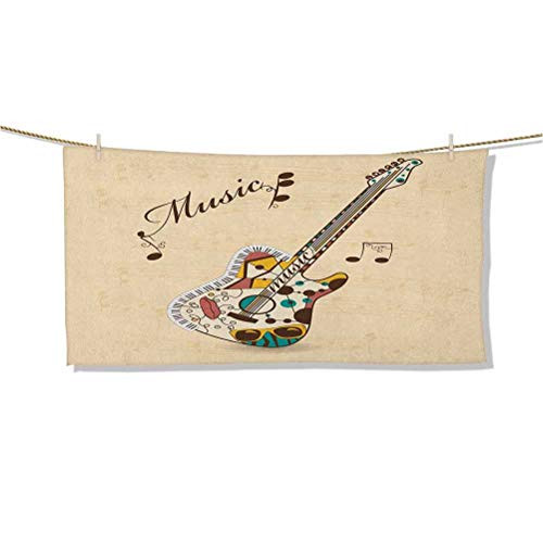 Dasnh Square Towel Abstract Funky Guitar Instrument Melody Musical Notes and Hand Writing W32 x L16 Microfiber Towel for car