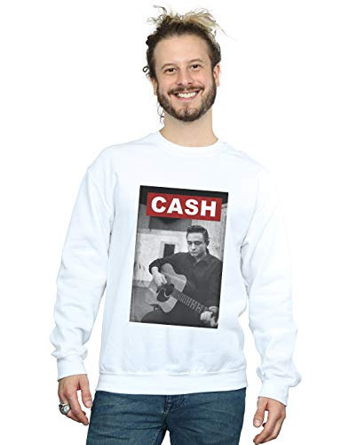 Johnny Cash Men's Guitar Photo Sweatshirt White X-Large