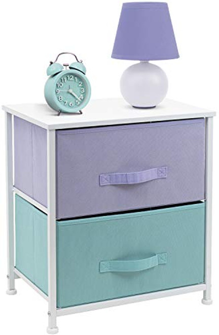 Sorbus Nightstand with 2 Drawers - Bedside Furniture  and  Accent End Table Chest for Home, Bedroom Accessories, Office, College Dorm, Steel Frame, Wood Top, Easy Pull Fabric Bins (Pastel/White)