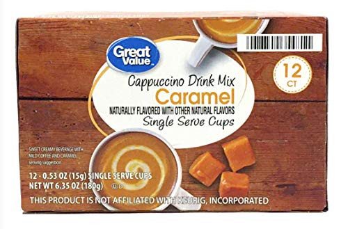 Great Value Cappuccino Coffee and Hot Drink Single Serve Pods, 12 Count (Caramel Cappuccino, Pack of 1)