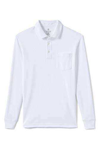 Lands' End Mens Long Sleeve Pocket Supima Polo White Regular X-Large