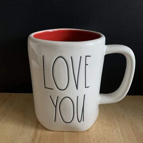 Rae Dunn LOVE YOU Mug - Red interior - Black writing - Ceramic - very rare