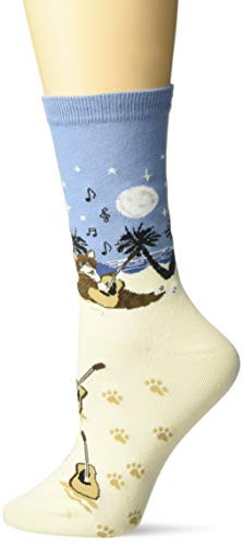 K. Bell Women's Playful Novelty Fashion Crew Socks, Beige (Beach Cat), Shoe Size: 4-10