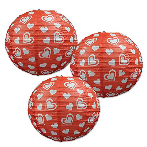 Beistle Heart Paper Lanterns, 91/2-Inch, Red/White