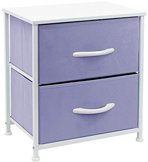 Sorbus Nightstand with 2 Drawers - Bedside Furniture  and  Accent End Table Chest for Home, Bedroom Accessories, Office, College Dorm, Steel Frame, Wood Top, Easy Pull Fabric Bins (Pastel Purple)