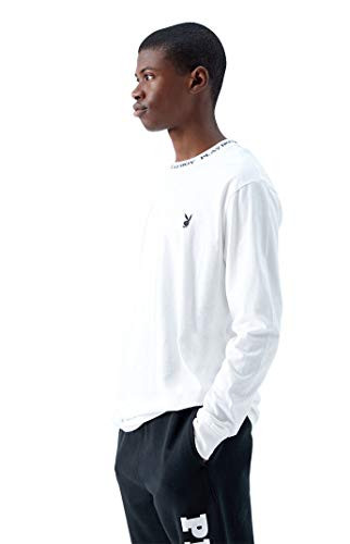 PacSun Playboy Men's Logo Collar Long Sleeve T-Shirt - White Size Large