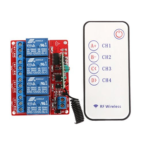 figatia 12V Four Channel 4CH RF Wireless Remote Controll Switch Relay Module 433MHz