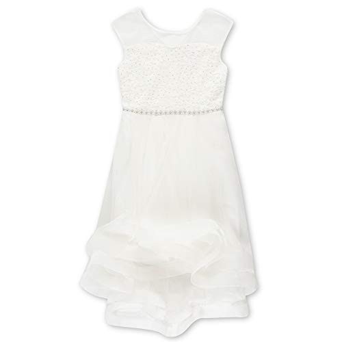 Speechless Big Girls' Cap Sleeve Ribbon Hem Sparkle Party Dress, New White, 10