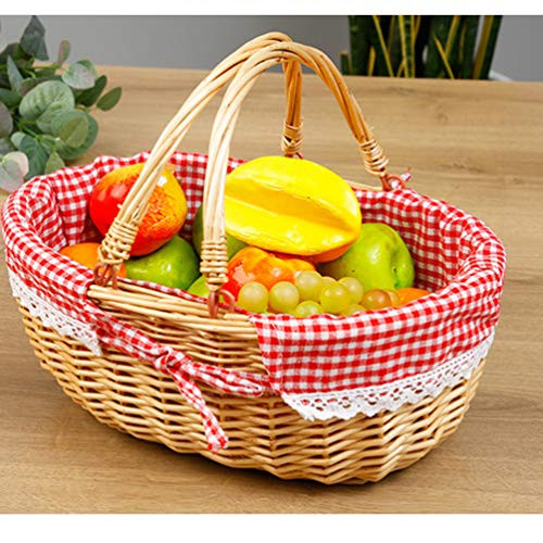 GRAB-A-DRESS Oval Willow Basket with Double Drop Down Handles Picnic Basket Handwoven Braided Rim Wicker Easter Small Storage Baskets