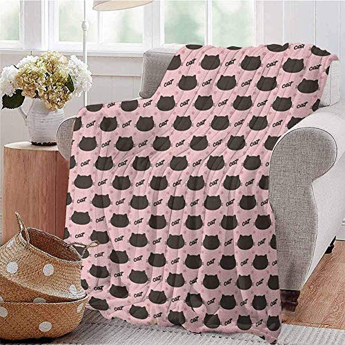 FtArnold Cat Commercial Grade Printed Blanket Dark Head Silhouettes Hand Writing and Dots Girlish Kids Design Sweet Abstract Queen King Coral Seal Brown 50 inch X 60 inch