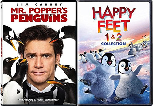 Penguins Collection Animated Happy Feet 1  and  2 and Mr. Poppers Penguins 3-Movie Bundle