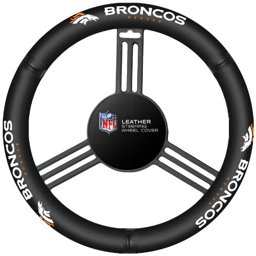 Fremont Die NFL Denver Broncos Leather Steering Wheel Cover, Fits Most Steering Wheels, Black/Team Colors Fremont Die NFL Denver Broncos Leather Steering Wheel Cover, Fits Most Steering Wheels, Black/Team Colors