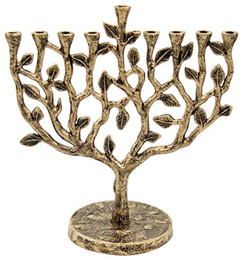 The Dreidel Company Menorah Tree of Life Antique Gold Finish (Tree of Life Antique Gold Finish)