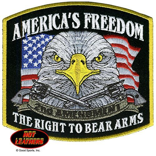 Hot Leathers, AMERICA'S FREEDOM SECOND AMENDMENT, Embroidered Iron-On / Saw-On Rayon PATCH - 5" x 4"