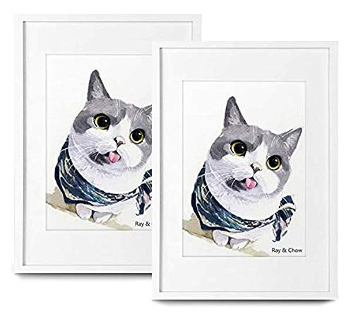 Ray  and  Chow A3 White Matted Picture Frame - Made to Display Pictures A4 (8.3 x 11.7 inches) with Mat or A3 (11.7 x 16.5 inches) Without Mat- Solid Wood- Glass Window- Wall Mounted- 2 Pack
