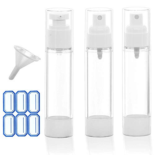 Jiulory Alcohol Bottle Empty Airless Pump Bottle   Travel Lotion Pump Containers/Mist Spray Bottle - for Refillable Cosmetic Bottle, Lotion Containers Foundation Pump NO BPA (Pack of 3, Clear) 50 ML
