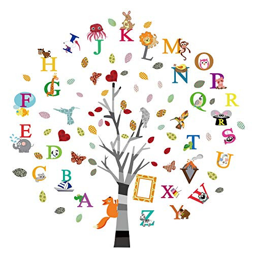 ufengke Alphabet ABC Tree Wall Stickers Animals Letters Wall Decals Wall Decor for Kids Bedroom Nursery Living Room