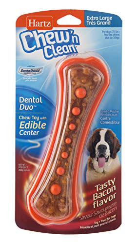 Hartz Chew n' Clean Dental Duo Bacon Flavored Dental Dog Chew Toy and Treat - Extra Large