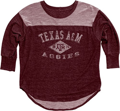 NCAA Texas A and M Aggies Women's BK Premium Terry 3/4 Yoke Tee, Maroon, X-Large