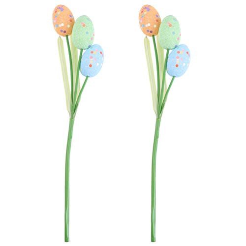Amosfun 2 Pcs Easter Egg Shaped Flower Pick for Floral Arrangements Easter Floral Craft Decor Easter Party Home Decor (Random Style, Random Color)