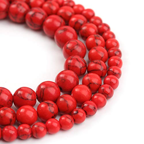 Filluck Natural Stone Beads 10mm Red Turquoise Polished Round Smooth Gemstone Beads for Jewelry Making 15 Inch(Red Turquoise,10mm)