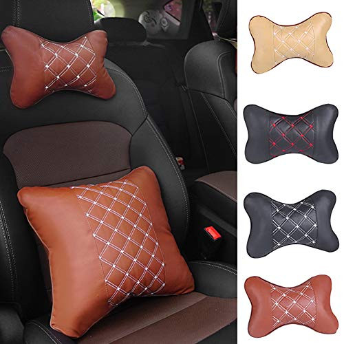 YuFanKits Car Seat Headrest Neck Head Support Faux Leather PP Cotton Soft Pillow Cushion Car Useful Accessories Easy to Use Black White