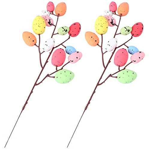 VALICLUD 2pcs Easter Egg Tree Branches Flower Picks Foam Easter Craft Egg Picks Colored Easter Egg Ornaments Happy Easter Decoration Cake Topper