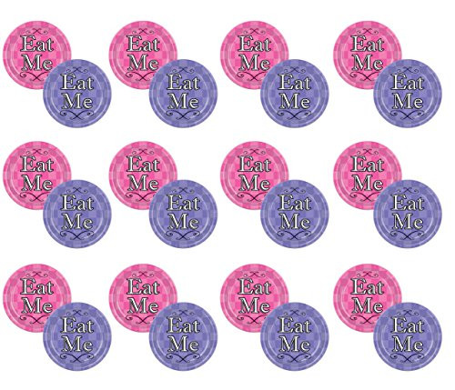 Beistle , 24 Piece Alice in Wonderland Plates, 7 inch, 7 Inch, Lavender/Pink/Black/White