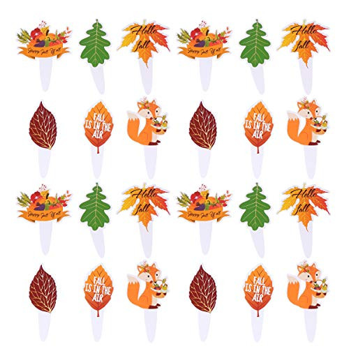 Amosfun 24pcs/ Set Thanksgiving Cake Toppers Creative Paper Cake Picks Cupcake Decor Party Supplies Cake Dessert Insert Baking Decoration for Party Cake Decortion