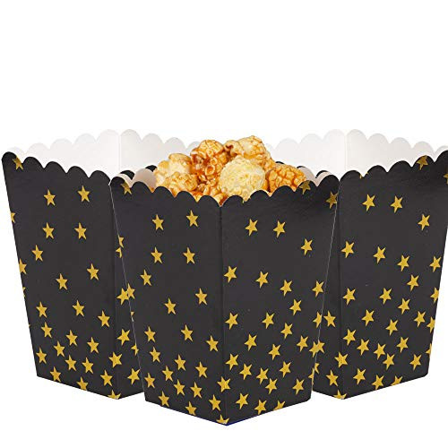 ZOOYOO Black and Gold Star Popcorn Boxes Mini Paper Popcorn Containers for Party,Pack of 15