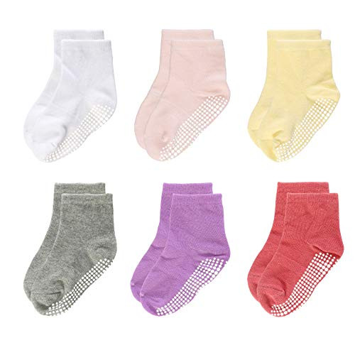 Dicry Baby Girls Non-slip Socks 6 Pairs with Grips Cotton Colorful Anti-skid Socks for Infant 6-12 Months