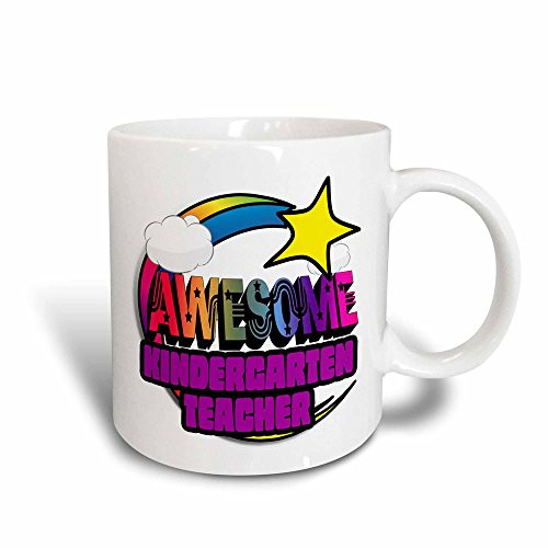 3dRose Shooting Star Rainbow Awesome Kid Mug, 11 oz, Black/White