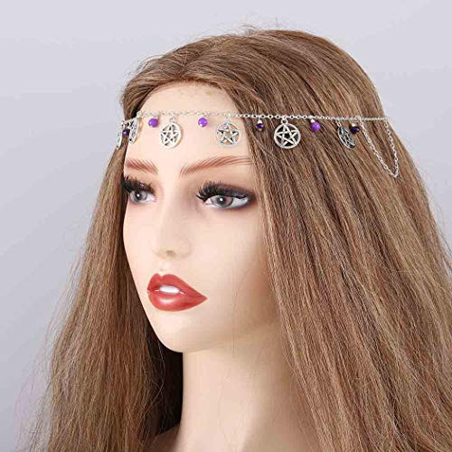 Mosako Boho Layered Crystal Head Chain Star Dangle Headpieces Wedding Hair Accessories for Women and Girls