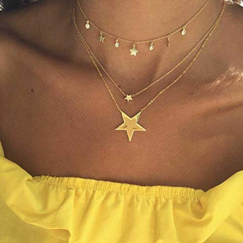 Jovono Fashion Multilayered Star Tassels Choker Necklace Star Pendant Jewelry Necklaces for Women and Girls(Gold) Jovono Fashion Multilayered Star Tassels Choker Necklace Star Pendant Jewelry Necklaces for Women and Girls(Gold)