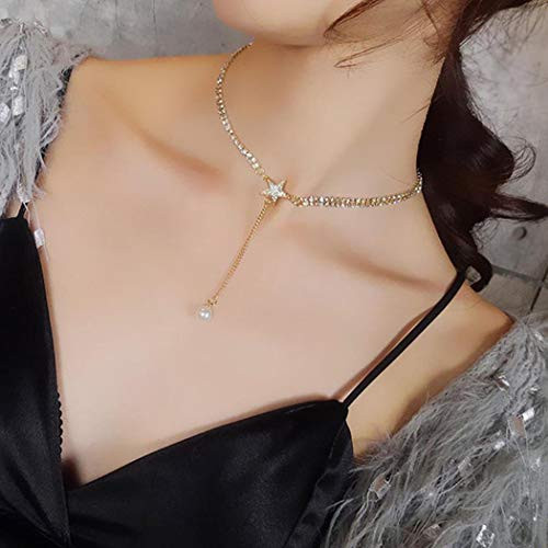 Adflyco Boho Layered Crystal Choker Necklace Pearl Star Pendant Necklaces Chain Jewelry Adjustable for Women and Girls (Silver) Adflyco Boho Layered Crystal Choker Necklace Pearl Star Pendant Necklaces Chain Jewelry Adjustable for Women and Girls (Silver)