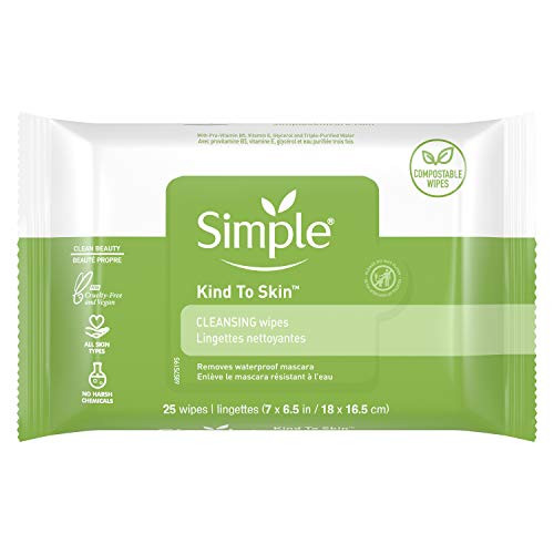 Simple Kind to Skin Facial Wipes Gentle and Effective Makeup Remover Cleansing Free from color and dye, artificial perfume and harsh chemicals 25 Wipes