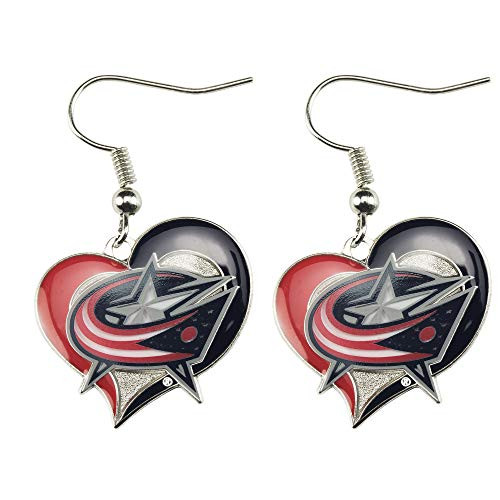 Aminco NHL Columbus Blue Jackets Swirl Heart Earrings