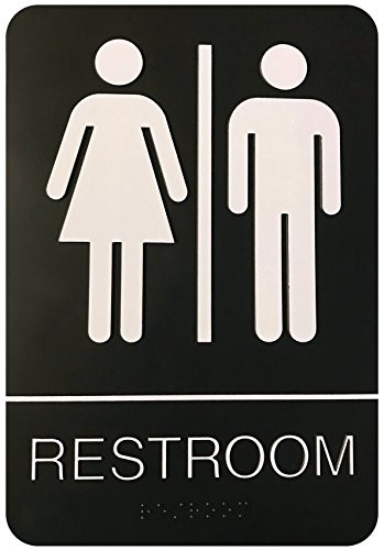 Corko Signs Unisex Braille Restroom Sign - Bathroom Sign with Double Sided 3M Tape