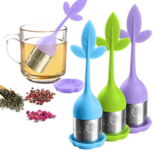 Loose Leaf Tea Infuser, Tea Strainer for Loose Tea Fine Mesh Tea Filter for Steeping Loose Tea, Tea Steeper for Teapot, Tea Diffuser w/Maple Shaped Silicone Handle, Stainless Steel Infuser Set