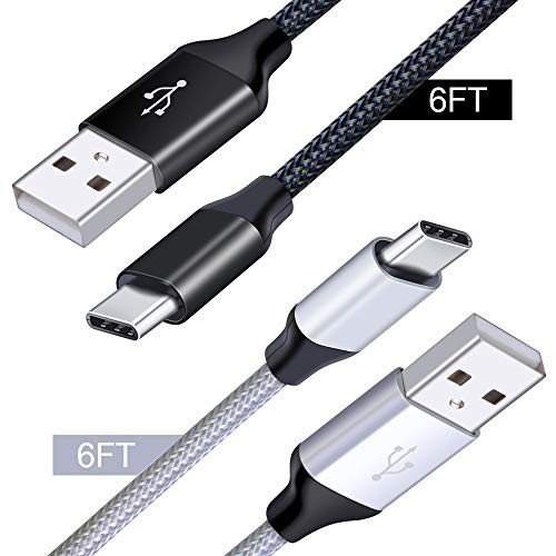 Ououdee Type C Charger, 2-Pack Premium 6FT Type C Fast Charging Nylon Braided USB C Cord Compatible Samsung Galaxy S10 S10e S9 S8 Plus Note 9 8, LG G8 G6 G7 V30, HTC 10, Nexus 5X/6P, Moto X4 Z3