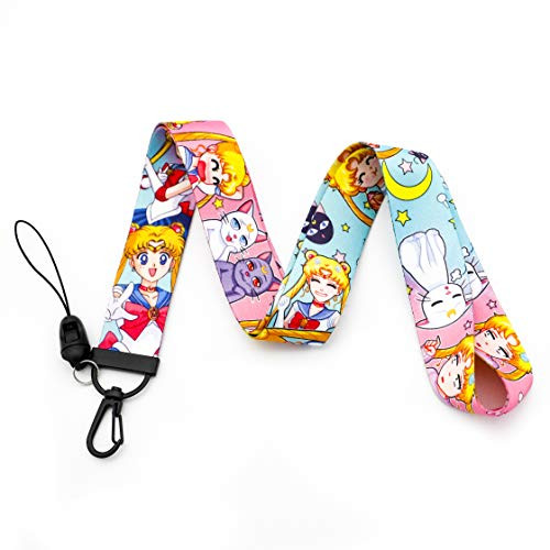 Sailor Moon Pink Lanyard for Keys ID Badge Holder Sailor Moon Keychain Anime Sailor Moon Necklace Jewelry for Girls (LY-Sailor Moon)
