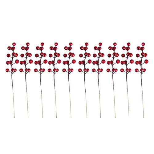 ARTIBETTER 10pcs Artificial Berry Twig Stems Holly Christmas Berry Picks Branches for DIY Garland Wreath Flower Arrangement