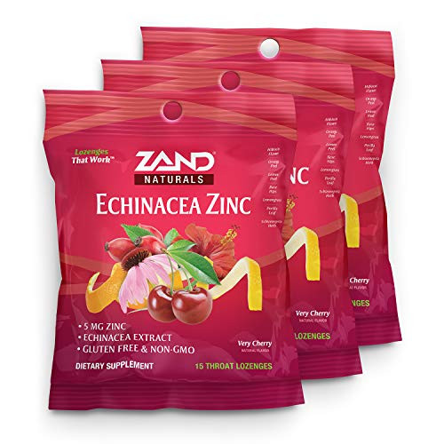 Zand HerbaLozenge Cherry Echinacea Zinc   Throat Lozenges   No Corn Syrup, No Cane Sugar, No Colors   15 Lozenge, 3 Bags